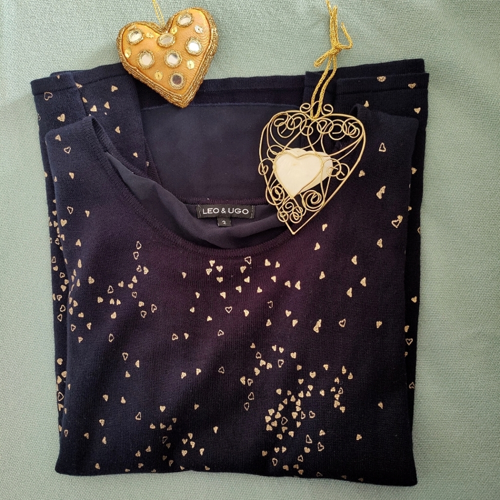 Navy Blue 🔵 with tiny gold heart Short Sleeve Sweater | Leo & UGO 🇫🇷